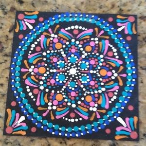 Hand Painted Mandala 4"x4" wood square